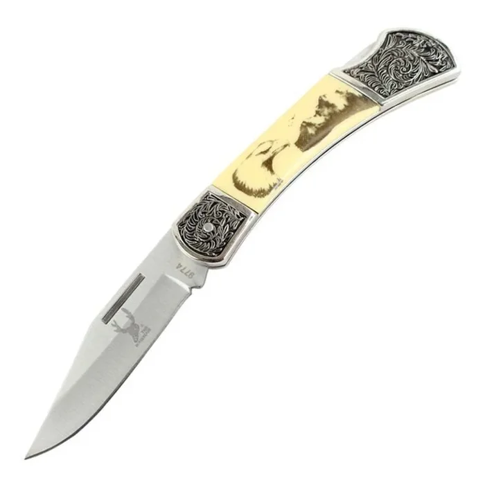 The Bone Edge – 7.5″ Elkfang Classic White Eagle Foldable Knife