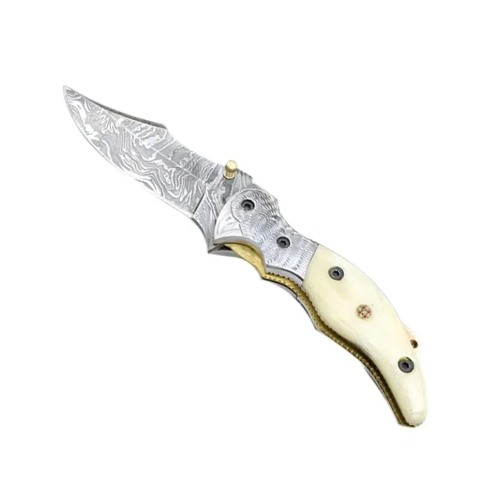 The Bone Edge – 7.5&Prime; Damascus Wyrmspike Foldable Knife